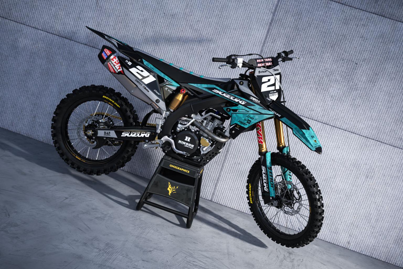 Suzuki Semper Fi Graphics Kit Teal Omxgraphics