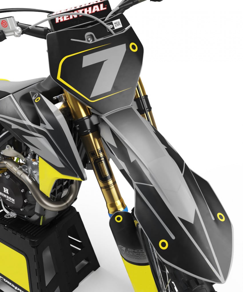 Grey Black and Yellow Supermoto graphics for KTM - Front