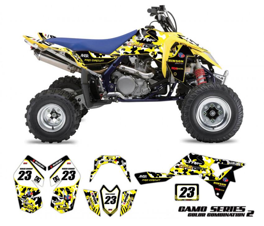 Suzuki ATV Graphics Camo Yellow