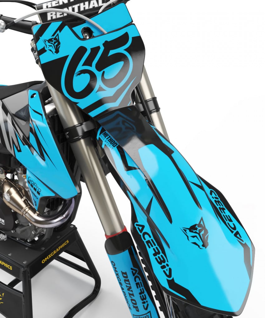 Abstract Cyan Black and Grey Graphics set for MX Racing - Front