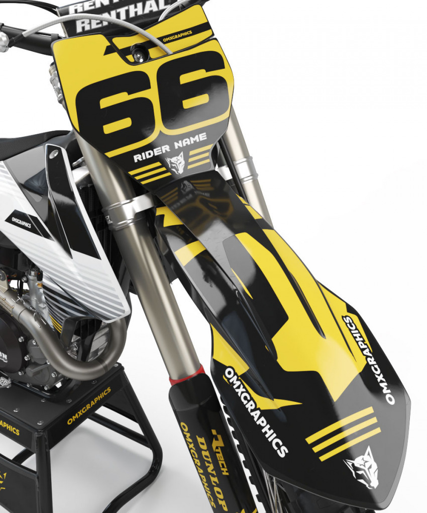 Custom White Black and Yellow Full MX Graphics set - Front