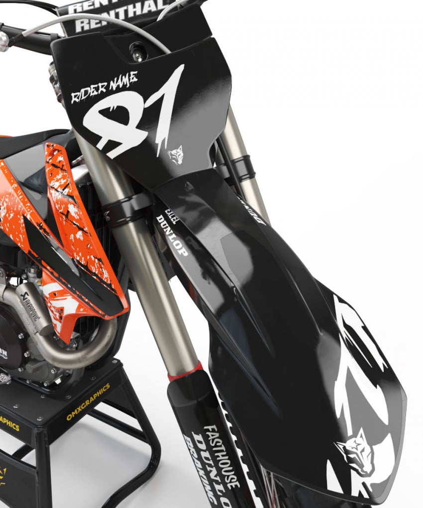 Orange and Black Grunge Custom KTM Graphics set - Front