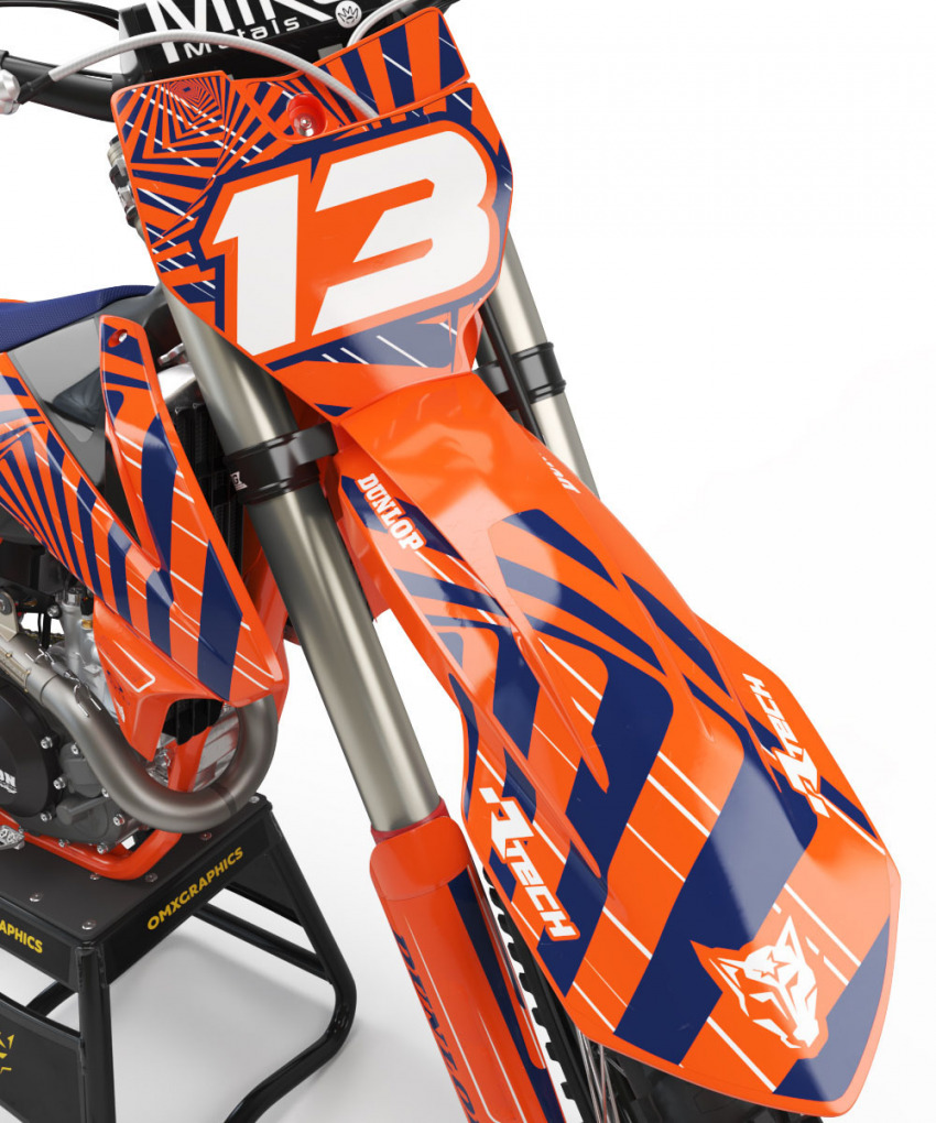 Blue and Orange Custom decals for KTM mx Bike - Front