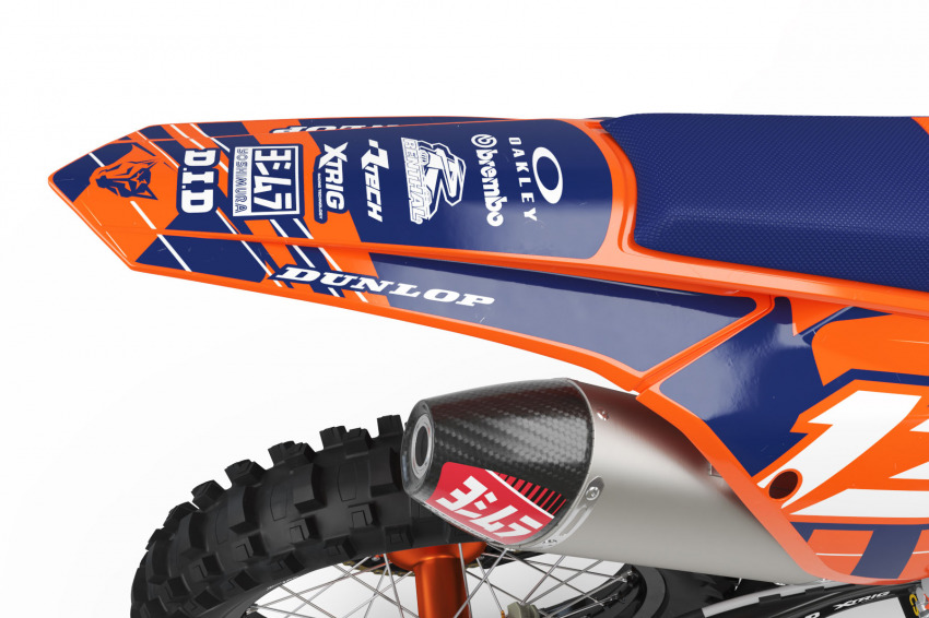 Blue and Orange Custom decals for KTM mx Bike - Back