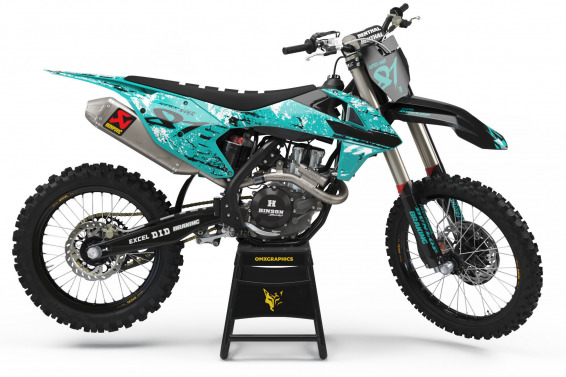 Grunge Teal Black White Graphics set for KTM