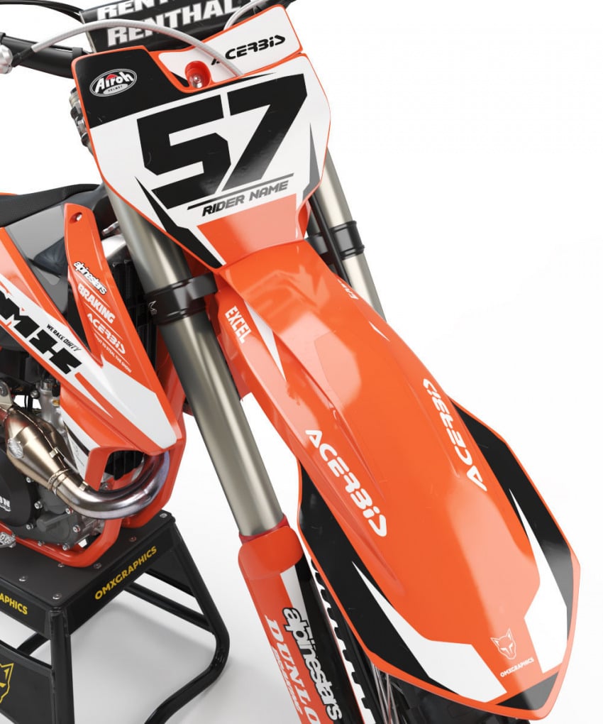 Customizable Orange Black White KTM graphics set - Front