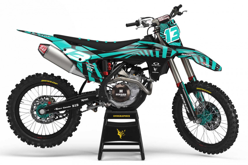 Teal and Black Graphics set for GasGas Dirt bike