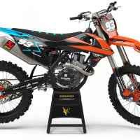 Custom KTM dirt bike graphics for Black plastics