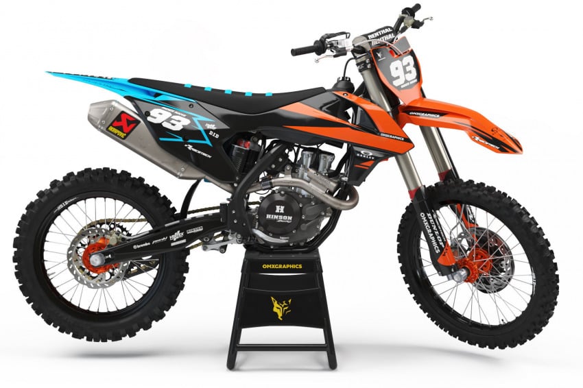 Custom KTM dirt bike graphics for Black plastics