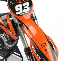 Custom KTM dirt bike graphics for Black plastics - Front