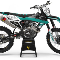 Custom dark Teal White and Black KTM graphics set