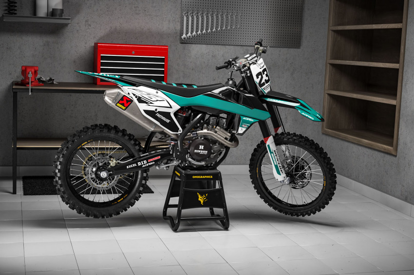 Custom dark Teal White and Black KTM graphics set - Promo