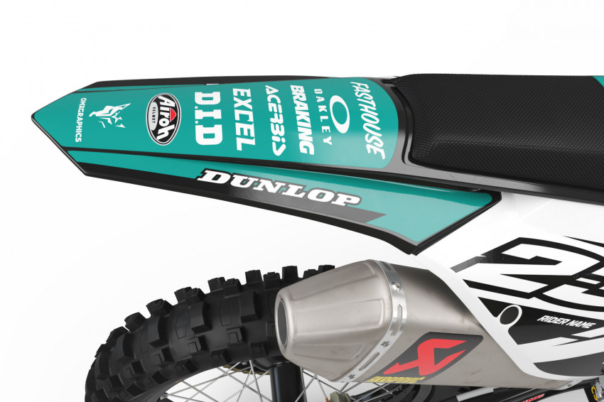 Custom dark Teal White and Black KTM graphics set - Back