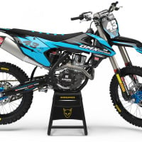 KTM dirt bike with Blue and Black graphics