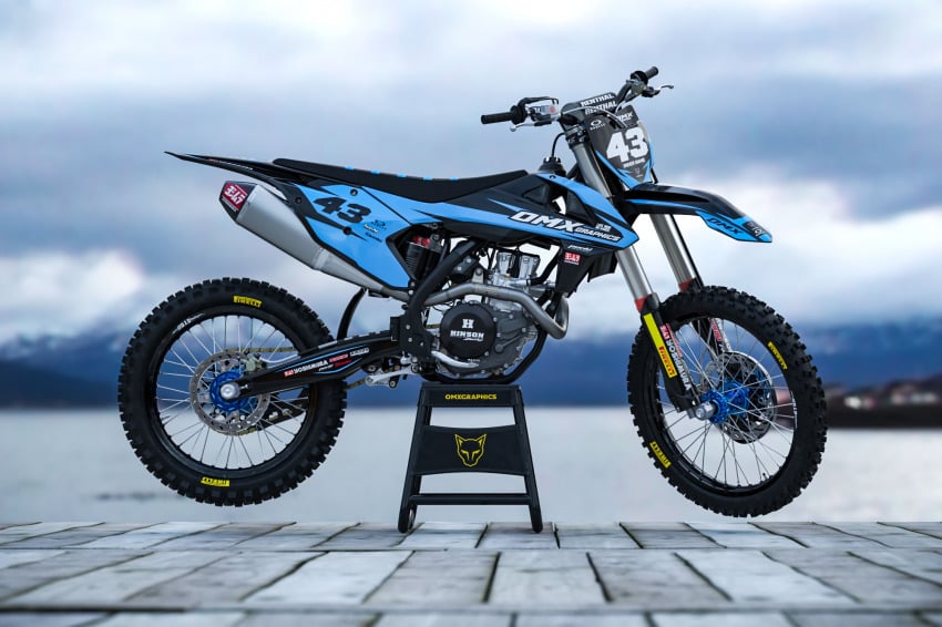 KTM dirt bike with Blue and Black graphics - Promo