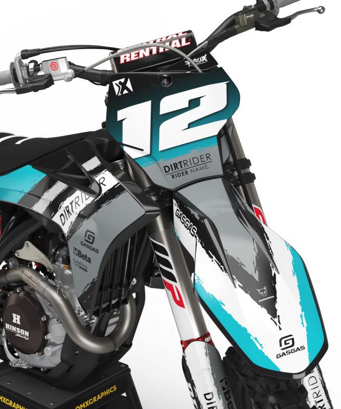 GasGas Graphics Kit 'TORN' Teal / Grey – 21 MIL Thick Graphics