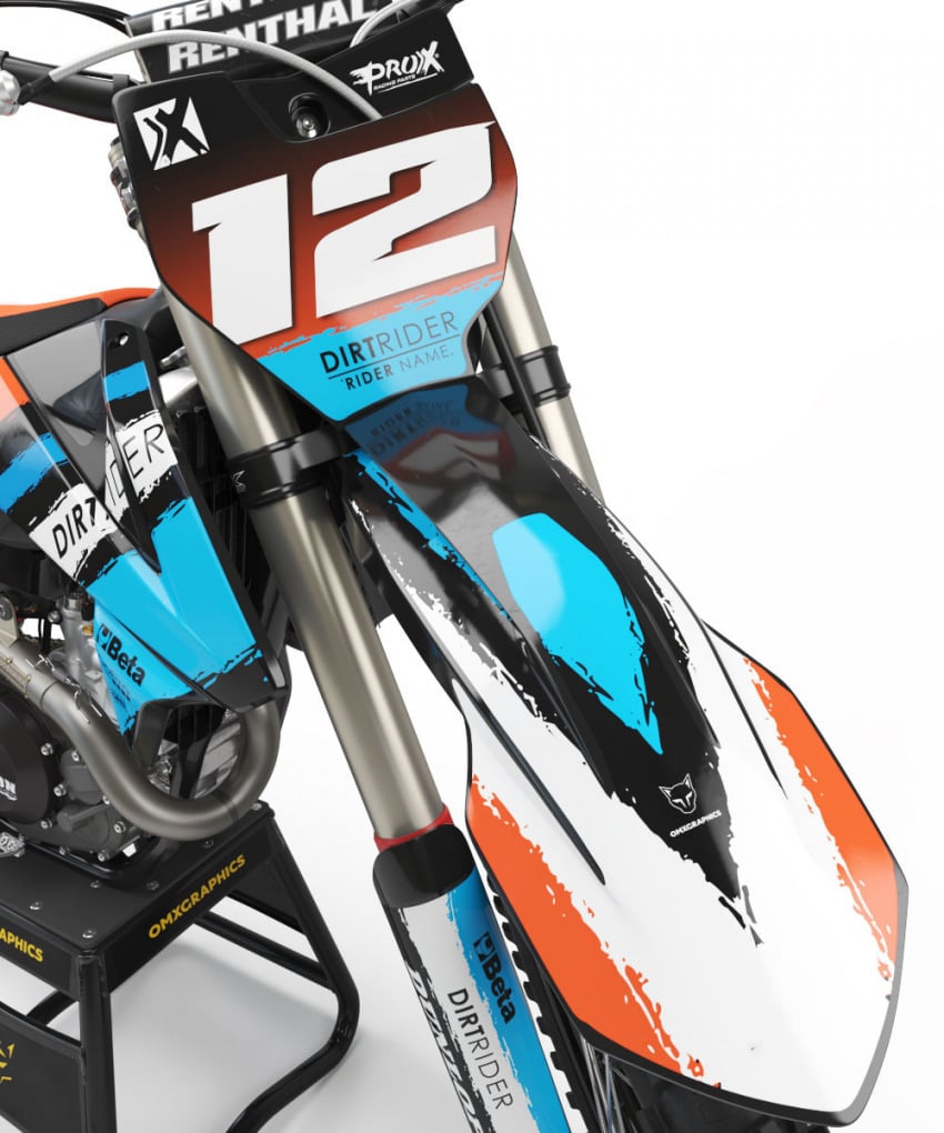 KTM Dirt Bike Graphics Kit Torn Teal Orange Front