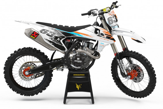 White Black and Teal Custom Dirt Bike Graphics Kit For KTM - Hangout