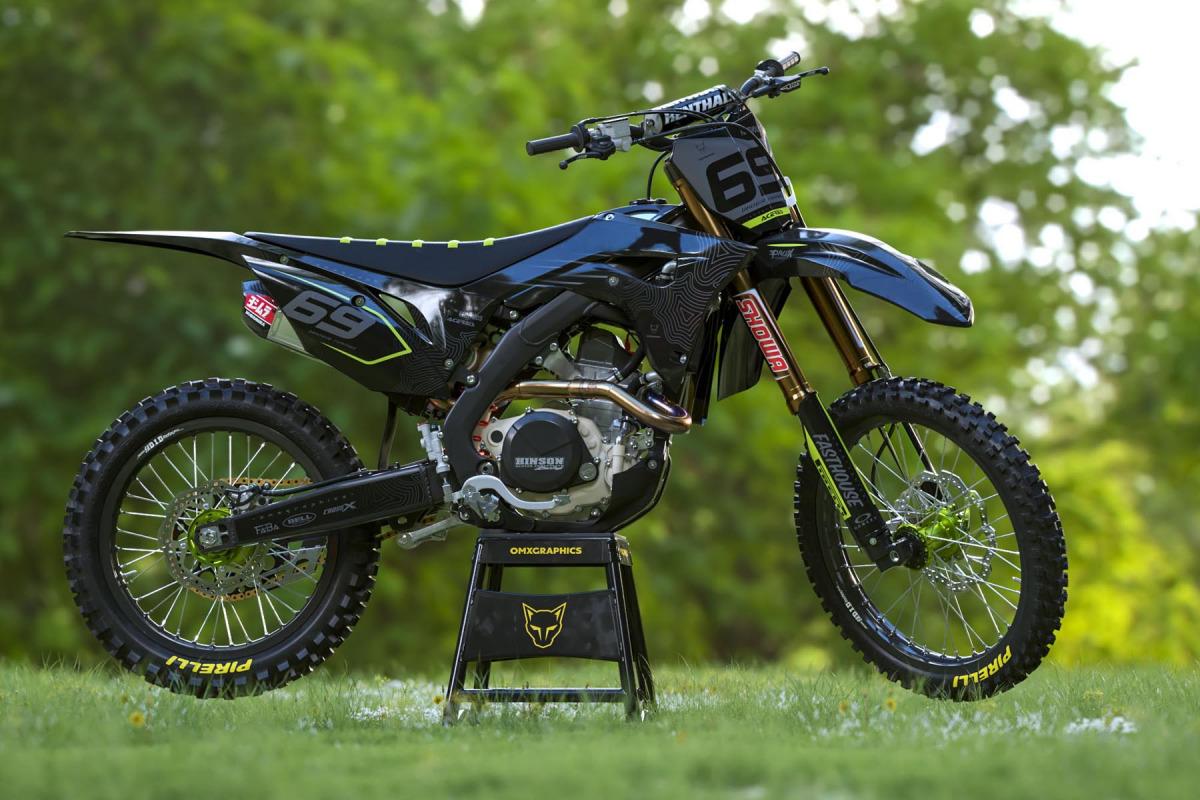 Dark with teal accents Custom graphics for Honda dirt bike - Promo