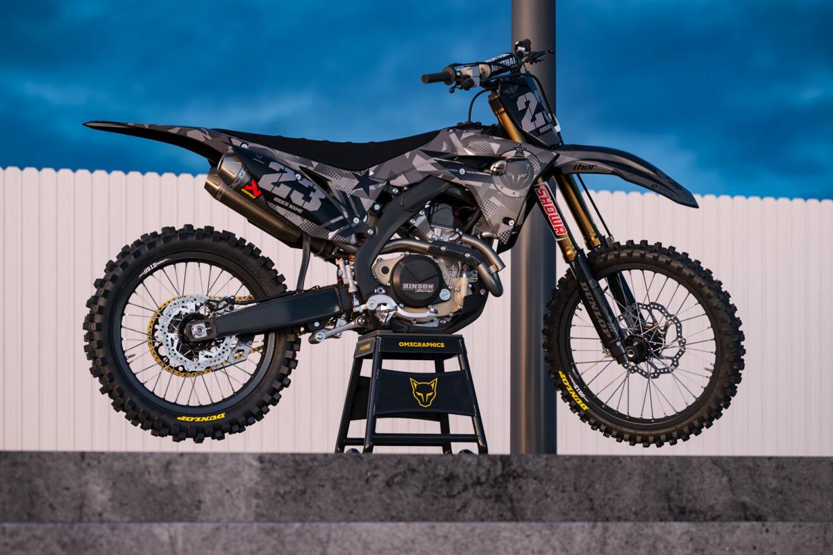 Grey Army Camo print custom rider id Stickers - Promo