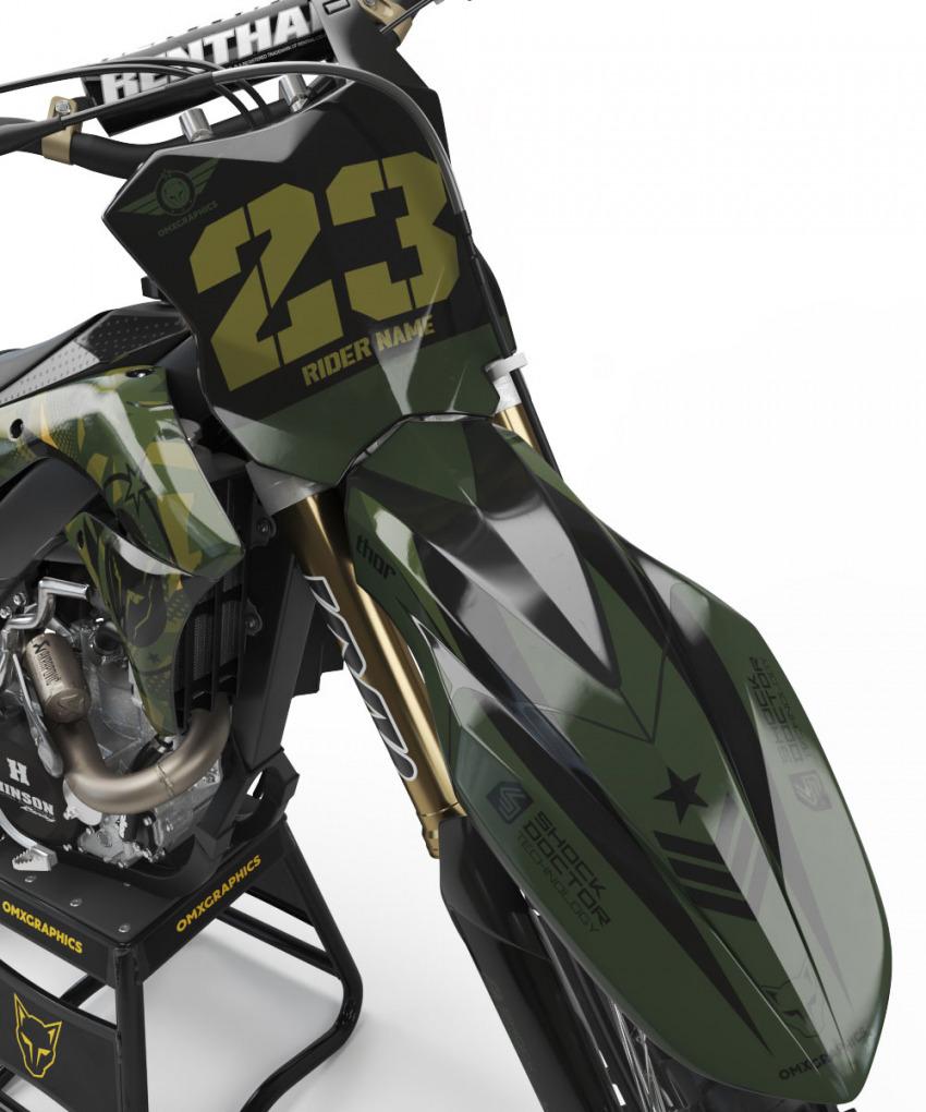 Kawasaki Motocross Graphics Kit ARMY Camo Front