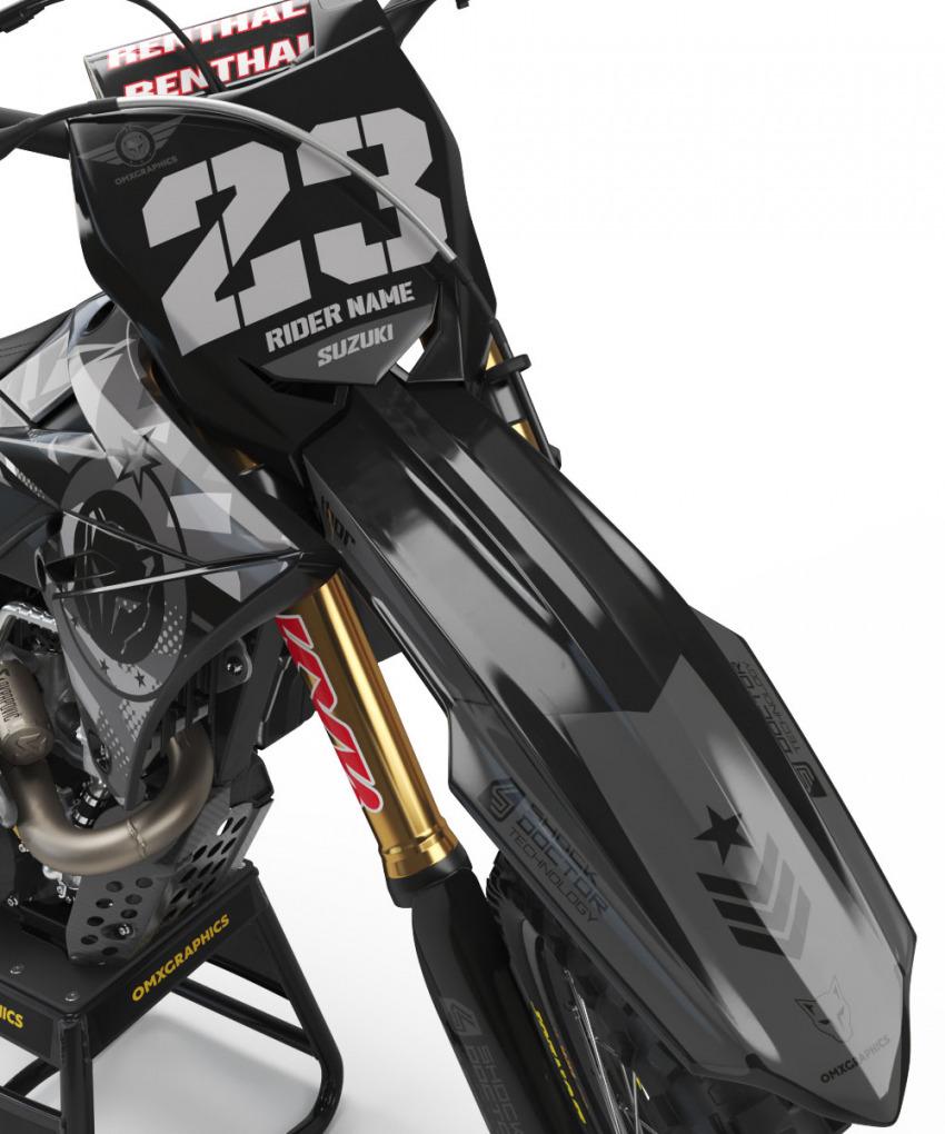 Suzuki Motocross Graphics Kit Army Grey Front