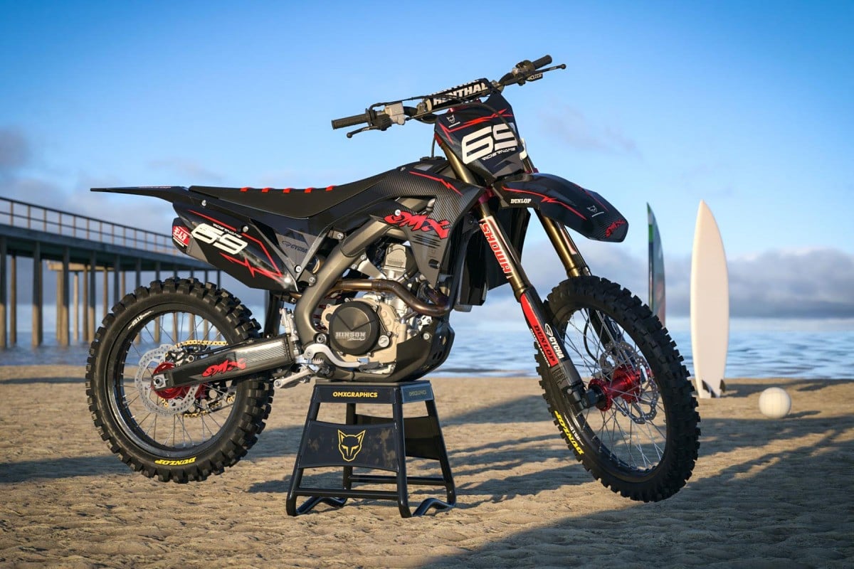 Black Red Grey Dirt Bike Graphics Kit For Honda - Carbon - Promo