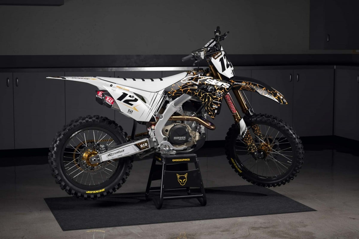 White Black Gold Dirt Bike Graphics Kit For Honda - Rival 2 - Promo