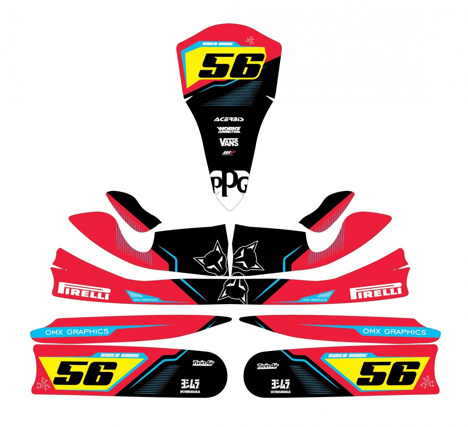 Go Kart Graphics Kit 'Sleek' Red OMXGraphics