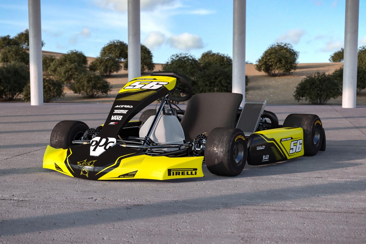 Go Kart Graphics Kit 'Sleek' Yellow OMXGraphics