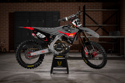 Grey and Red Dirt Bike Graphics Kit For Honda - Competition Grey - Promo