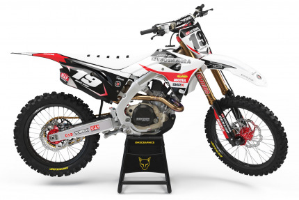 White and Red Dirt Bike Graphics Kit For Honda - Supercross White