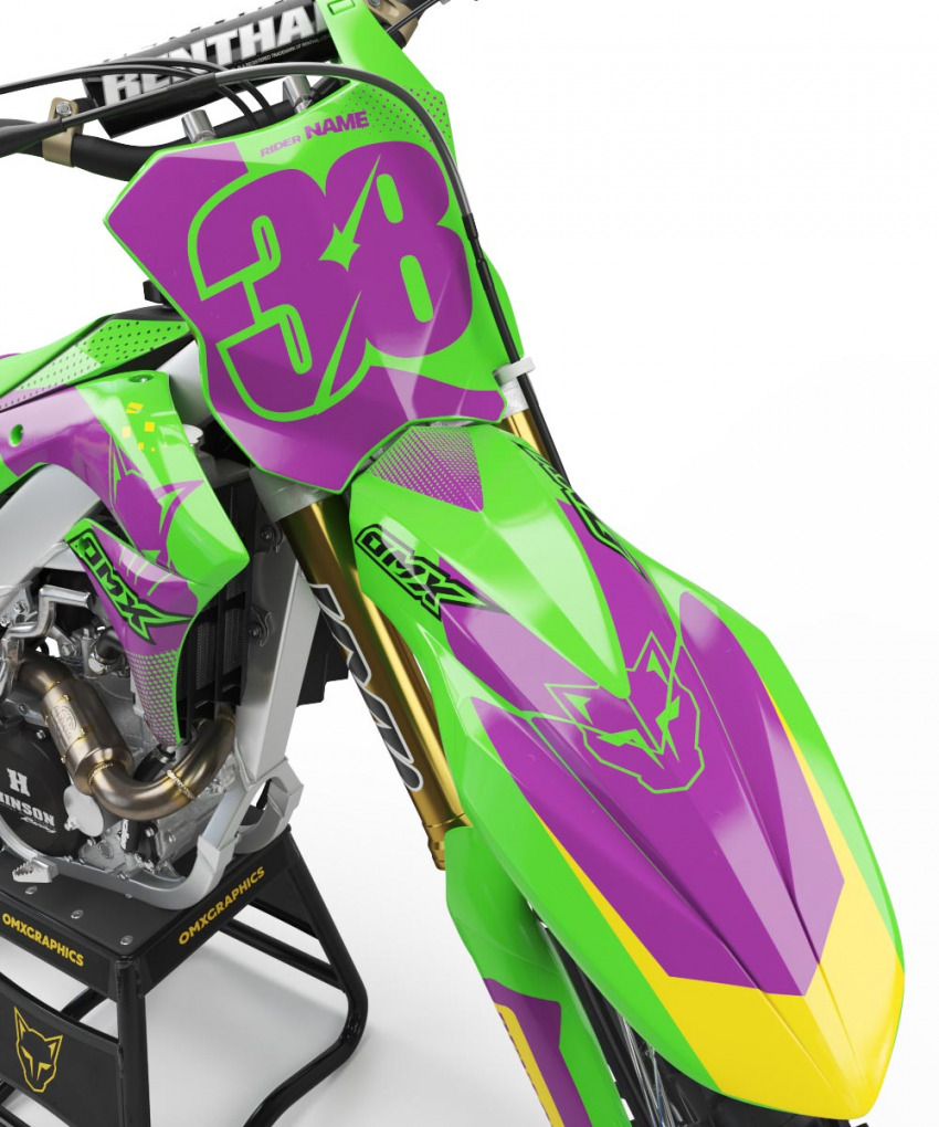 Kawasaki Blast Mx Graphics Green Purple Front