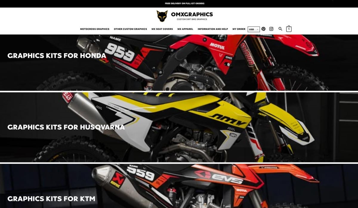 Dirt bike graphics ordering process