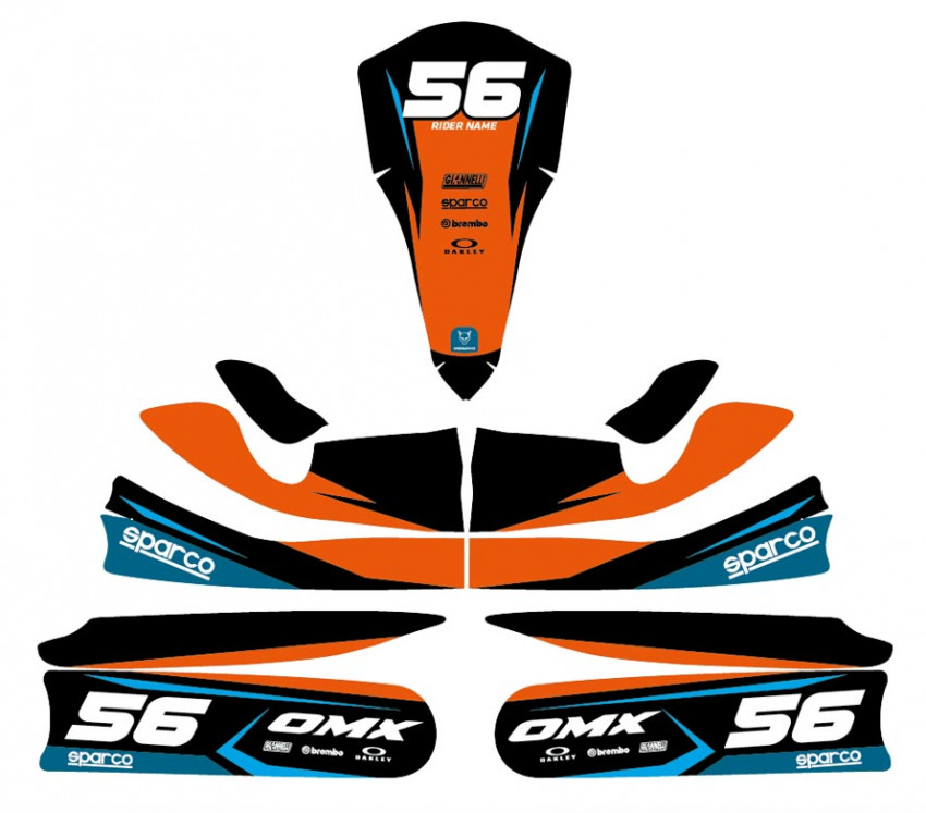 Go Kart Graphics Kit Instinct Orange for All Bodywork Types Layout