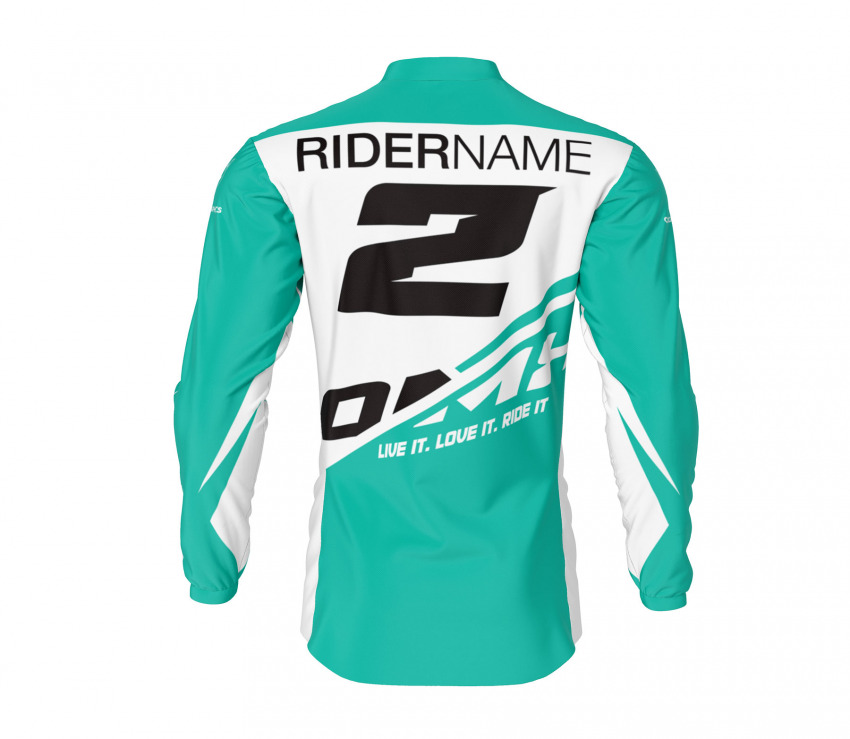 Back Side of Corsa Motocross Jersey in Teal Color