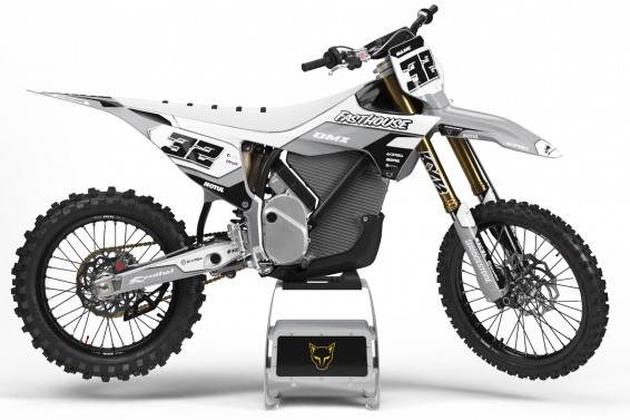 MX Graphics Kit for Stark Varg Dirt Bike Grey and White Trace