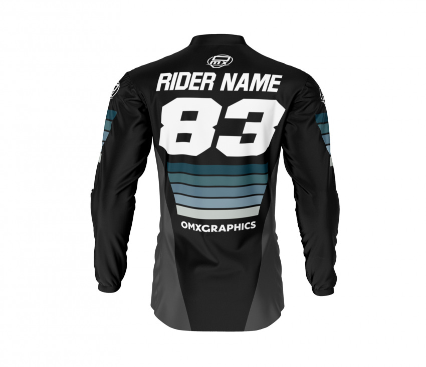 Black with Blue Motocross Jersey CHARGE Back Side