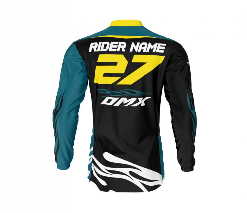 Motocross Jersey in Teal with Black FURY Back Side