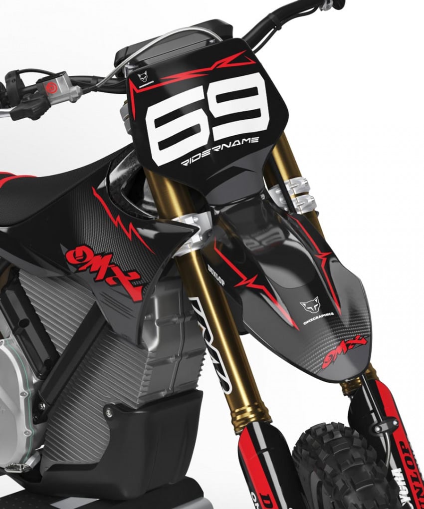 Black and Red Graphics Kit for Stark Varg Dirt Bike Carbon Front