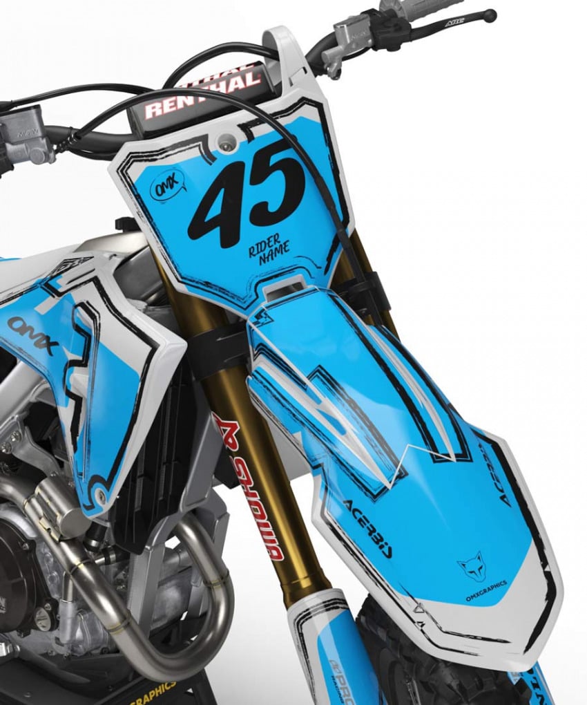 Mx Graphics for Honda Dirt Bike TOON Grey and Blue Front