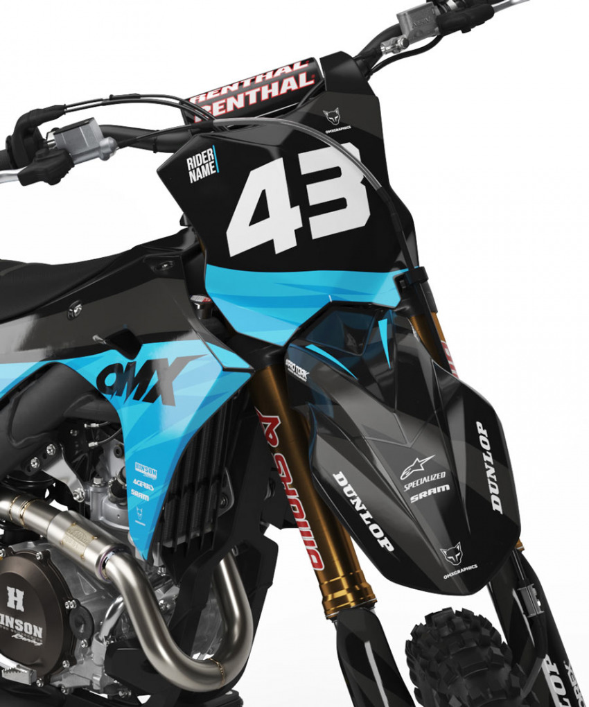 Blue Dirt Bike Graphics for Kawasaki Frost Front