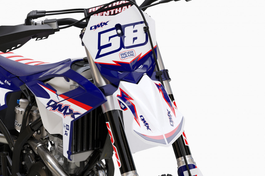 Dirt Bike Graphics for Beta Enigma White and Blue Front