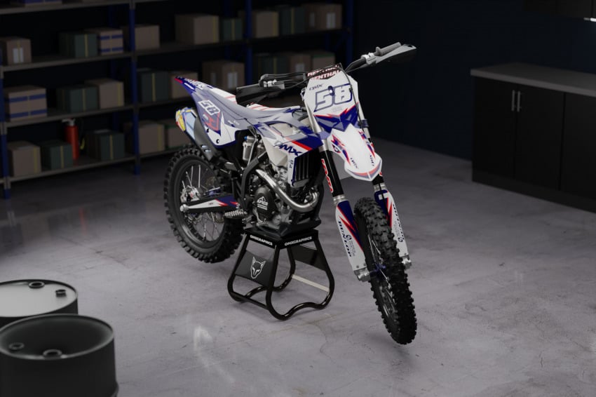 Dirt Bike Graphics for Beta Enigma White and Blue Promo