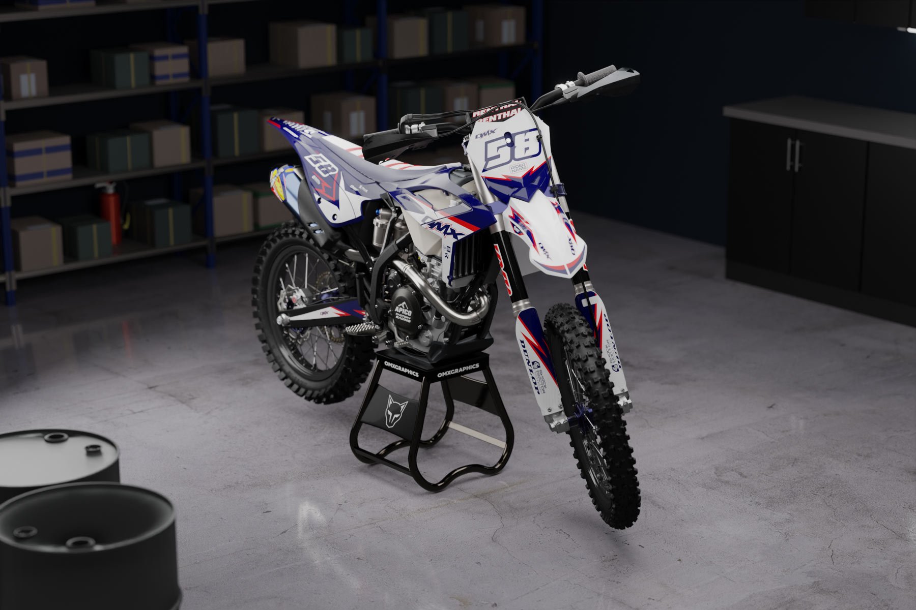 Dirt Bike Graphics for Beta Enigma White and Blue Promo