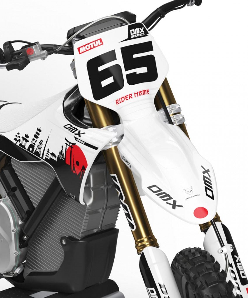White Dirt Bike Graphics Kit for Stark Varg Japan Front