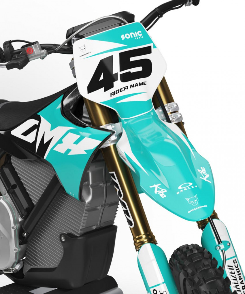 Custom Dirt Bike Graphics Kit for Stark Varg Local Teal Front