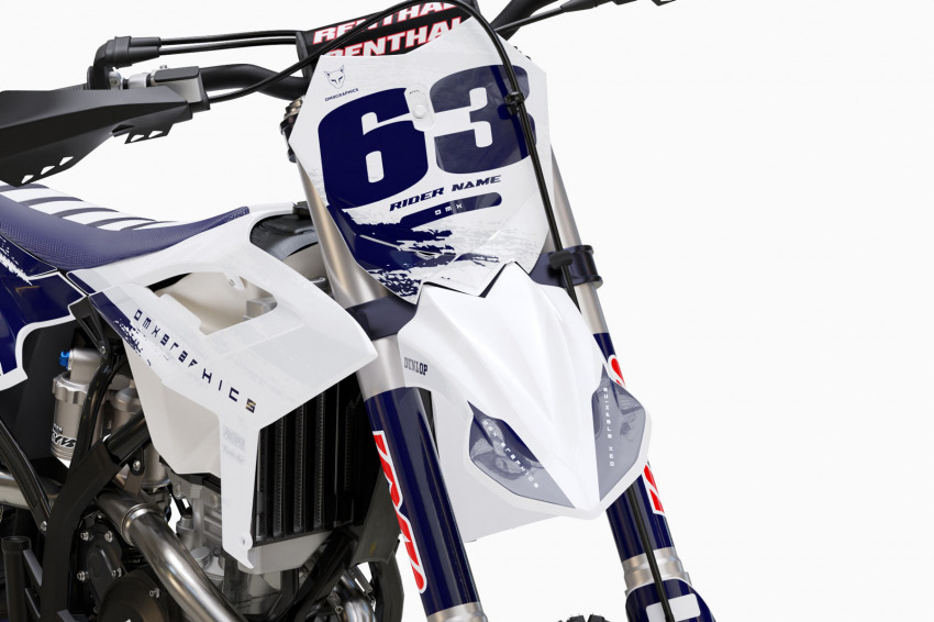 Custom Dirt Bike Graphics for Beta Hangout White and Blue Front