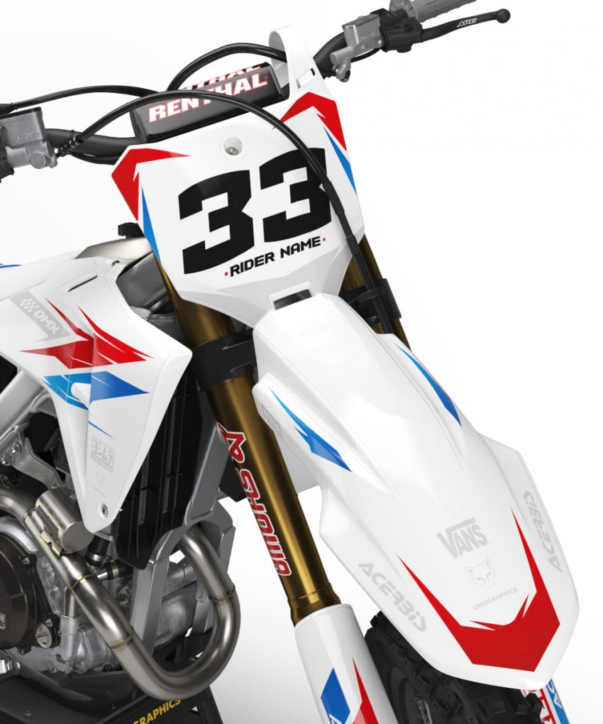 Honda Dirt Bike Graphics Kit Glitch Red Blue Front