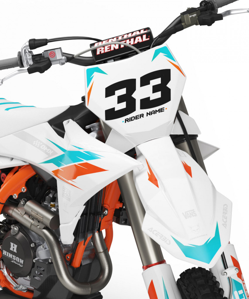 KTM Dirt Bike Graphics Kit Glitch Orange Teal Front